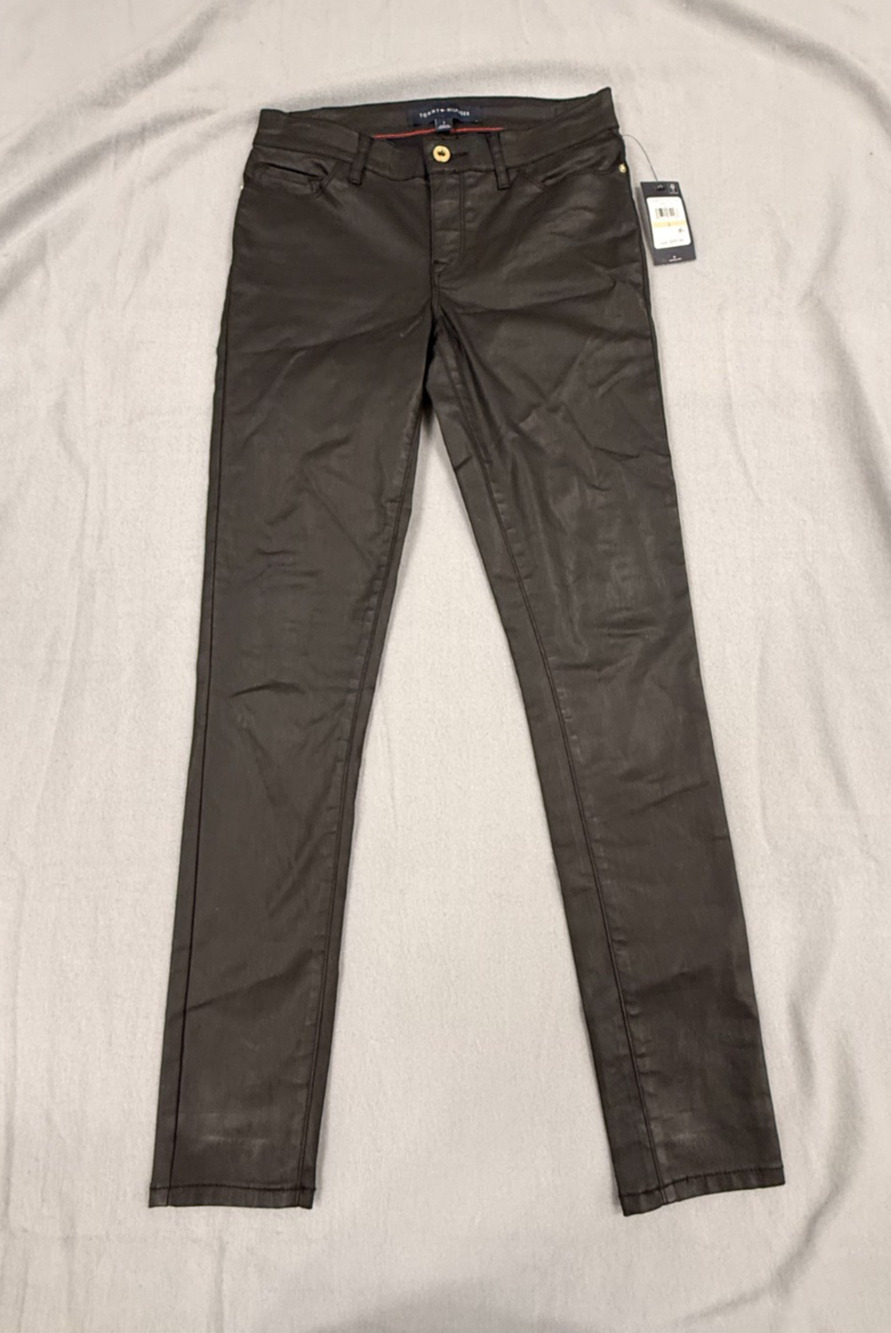 Tommy Hilfiger Hampton Pants Womens 2 Black Stretch Straight Leg Trousers NWT